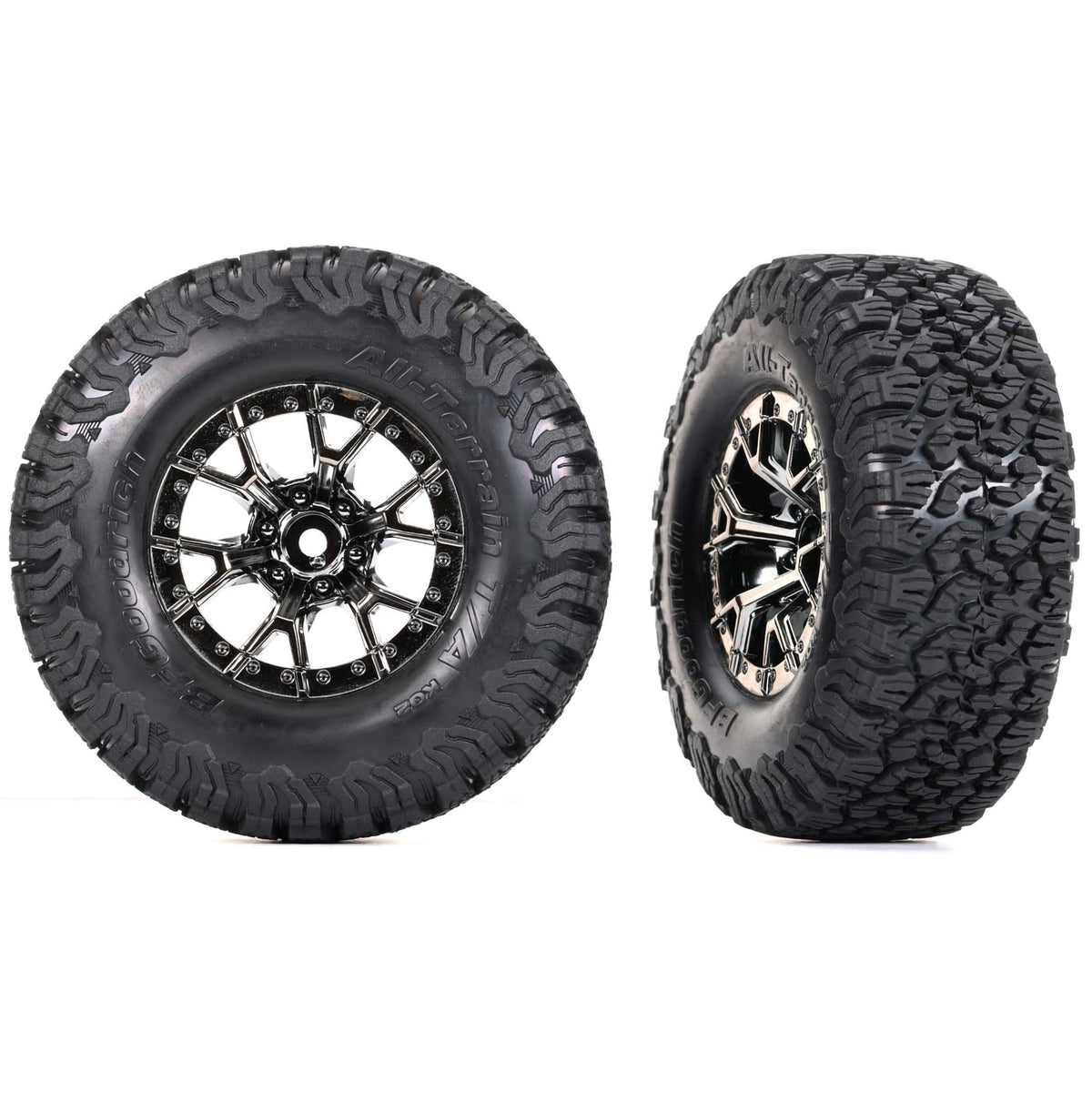 Traxxas Premounted Tires on Black Chrome Wheels BFG All Terrain KO2 RE4wd F/R, 2wd R