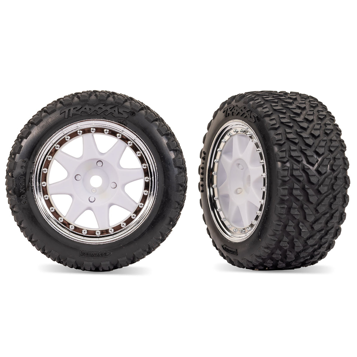 Traxxas White & Chrome Front Mini Rally Wheels with Hard Tires (2)