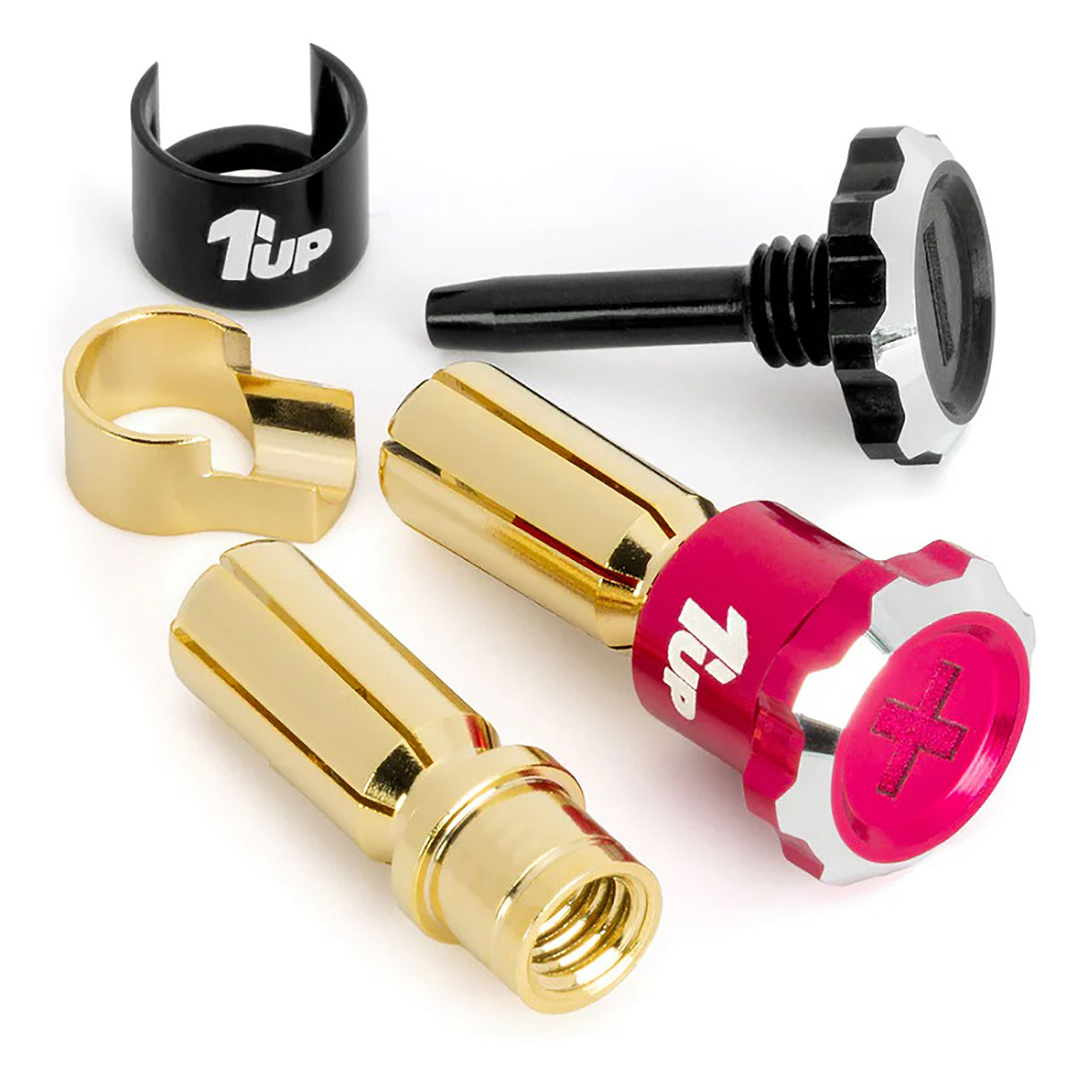 1UP Racing Lockdown Adjustable Bullet Plugs - 5mm - Hot Pink/Black
