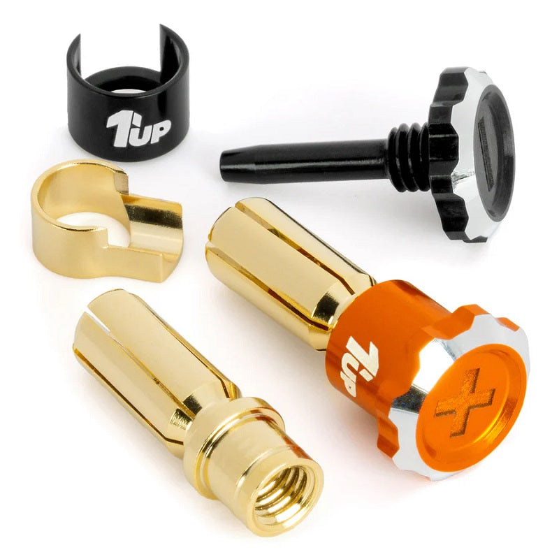 1UP Racing Lockdown Adjustable Bullet Plugs - 5mm - Orange/Black