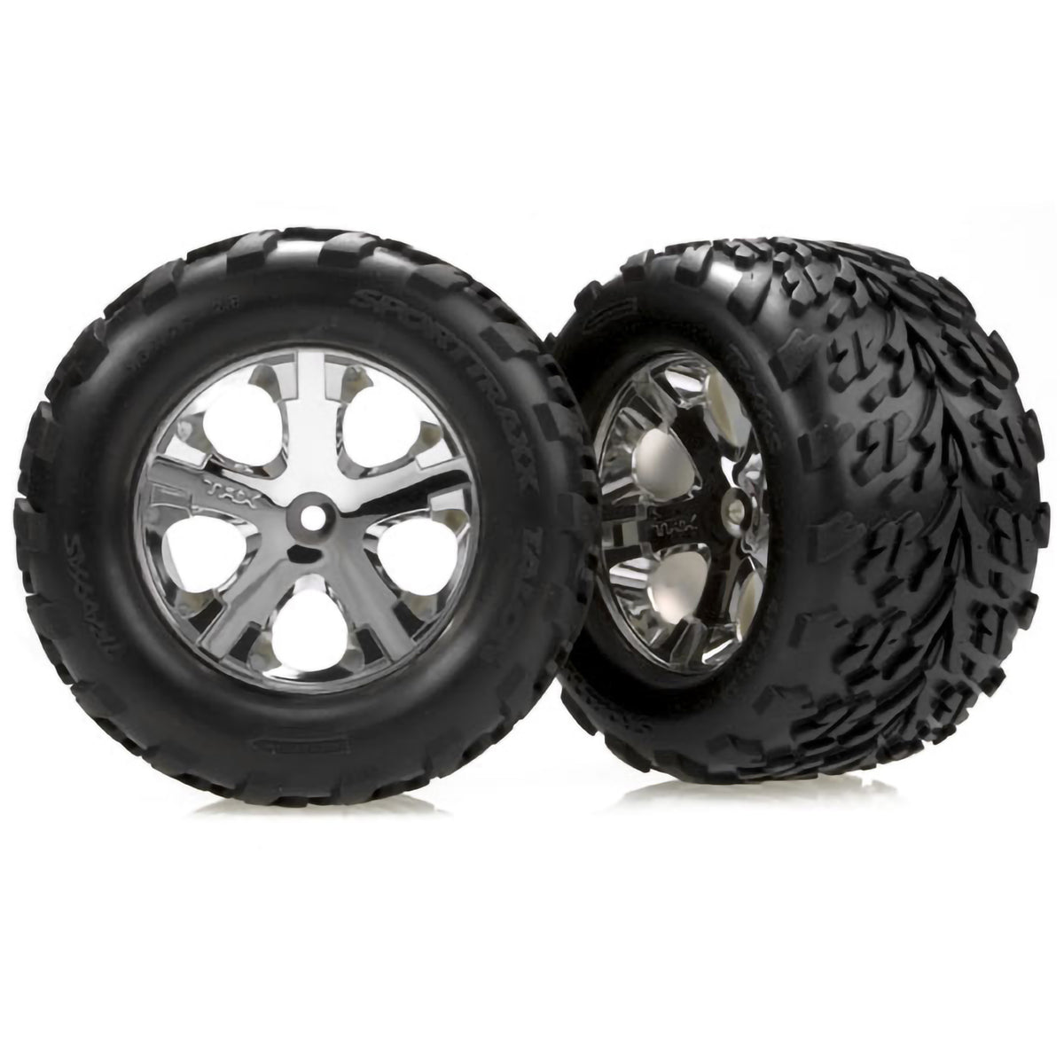 Traxxas Tires & Wheels, Assembled, Glued (2.8') (All-Star chrome wheels, Talon tires, foam inserts) (nitro rear/ electric front) (2)