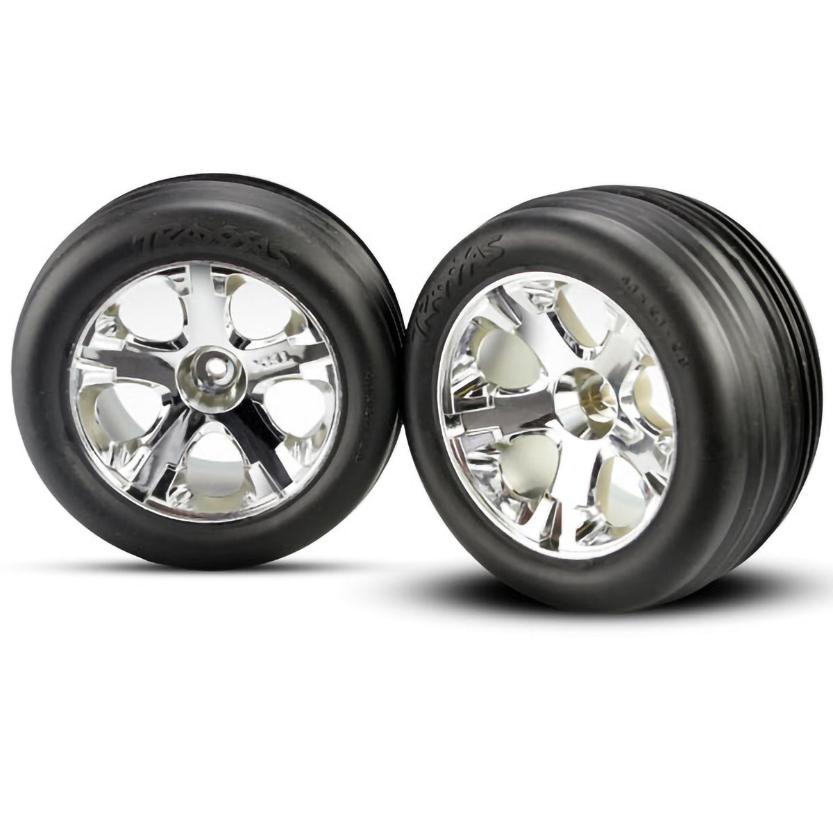 Traxxas Tires & wheels, assembled, glued (2.8') (All-Star chrome wheels, ribbed tires, foam inserts) (electric front) (2)