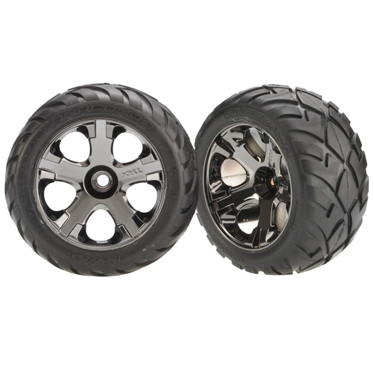 Traxxas Tires & Wheels, Assembled, Glued (All-Star black chrome wheels, Anaconda® tires, foam inserts) (nitro front) (1 left, 1 right)