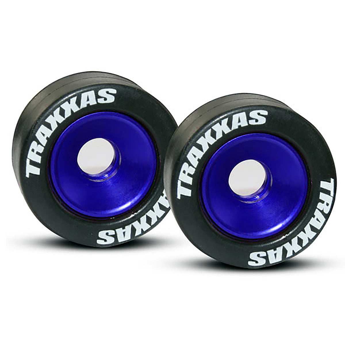 Traxxas Machined Aluminum Wheels w/ Rubber Tires (Wheelie Bar) (2) (Blue Anodized)