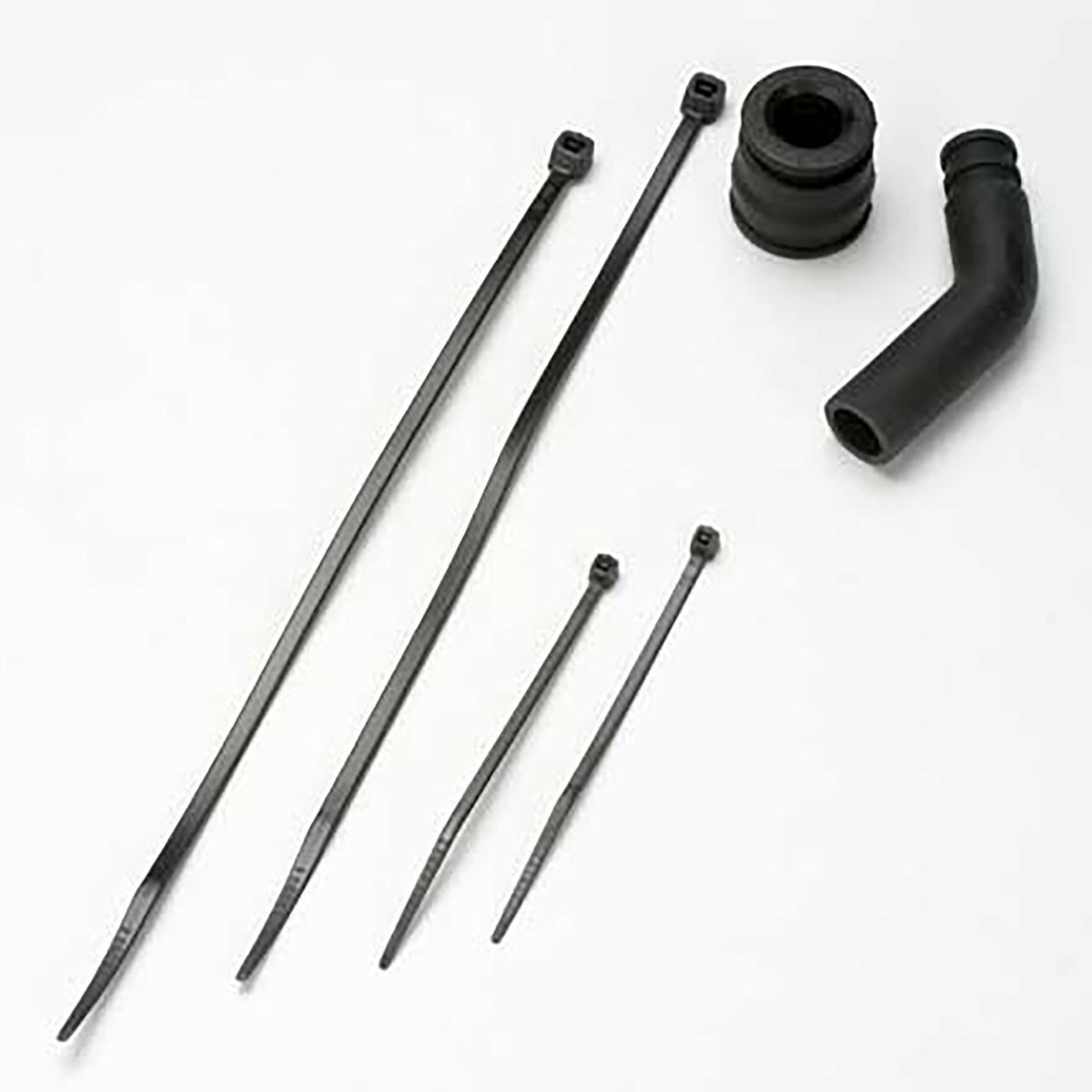Traxxas Pipe Coupler, Molded (black)/Exhaust Deflector (rubber, black)/Cable Ties, Long (2)/Cable Ties, Short (2)