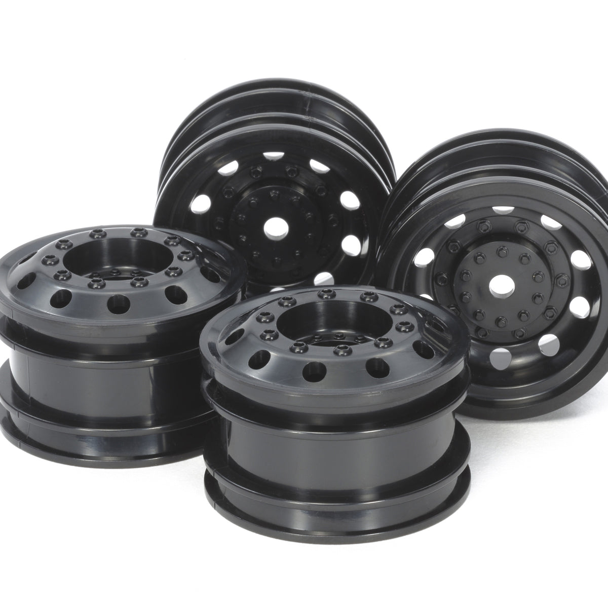 Tamiya RC On Road Racing Truck Wheels, F/R / Black 2pcs each