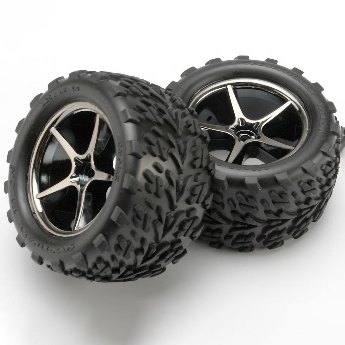 Traxxas Tires and Wheels, Assembled, Glued (Gemini black chrome wheels, Talon tires, foam inserts) (2)