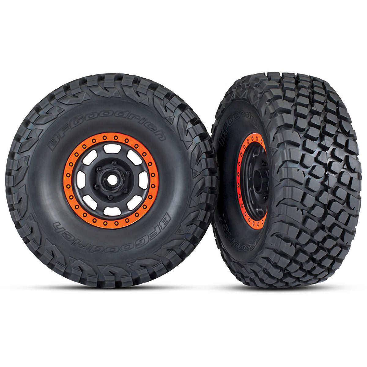 Traxxas Tires and Wheels, Assembled, Glued (Desert Racer® wheels, black with orange beadlock, BFGoodrich® Baja KR3 tires) (2)