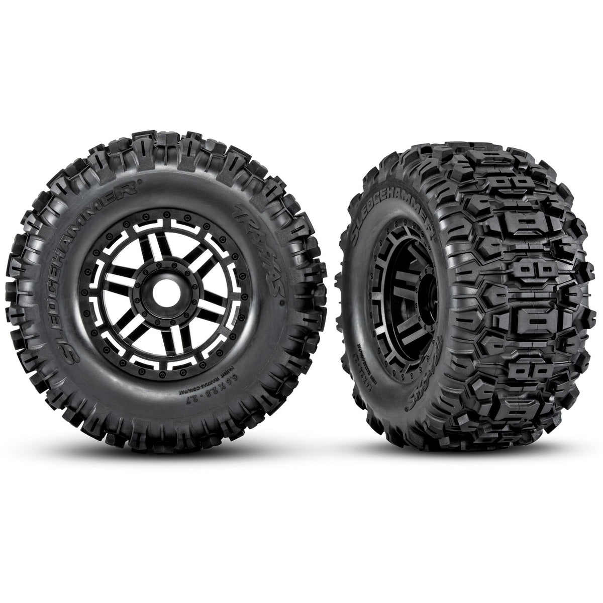 Traxxas Tires & Wheels, Assembled, Glued (black wheels, dual profile (2.8' outer, 3.6' inner), Sledgehammer™ tires, foam inserts) (2) (17mm splined) (TSM® rated)