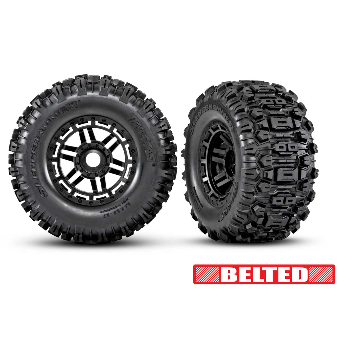 Traxxas Maxx 2.8" Premounted Black Wheels & Belted Sledgehammer Tires (2)