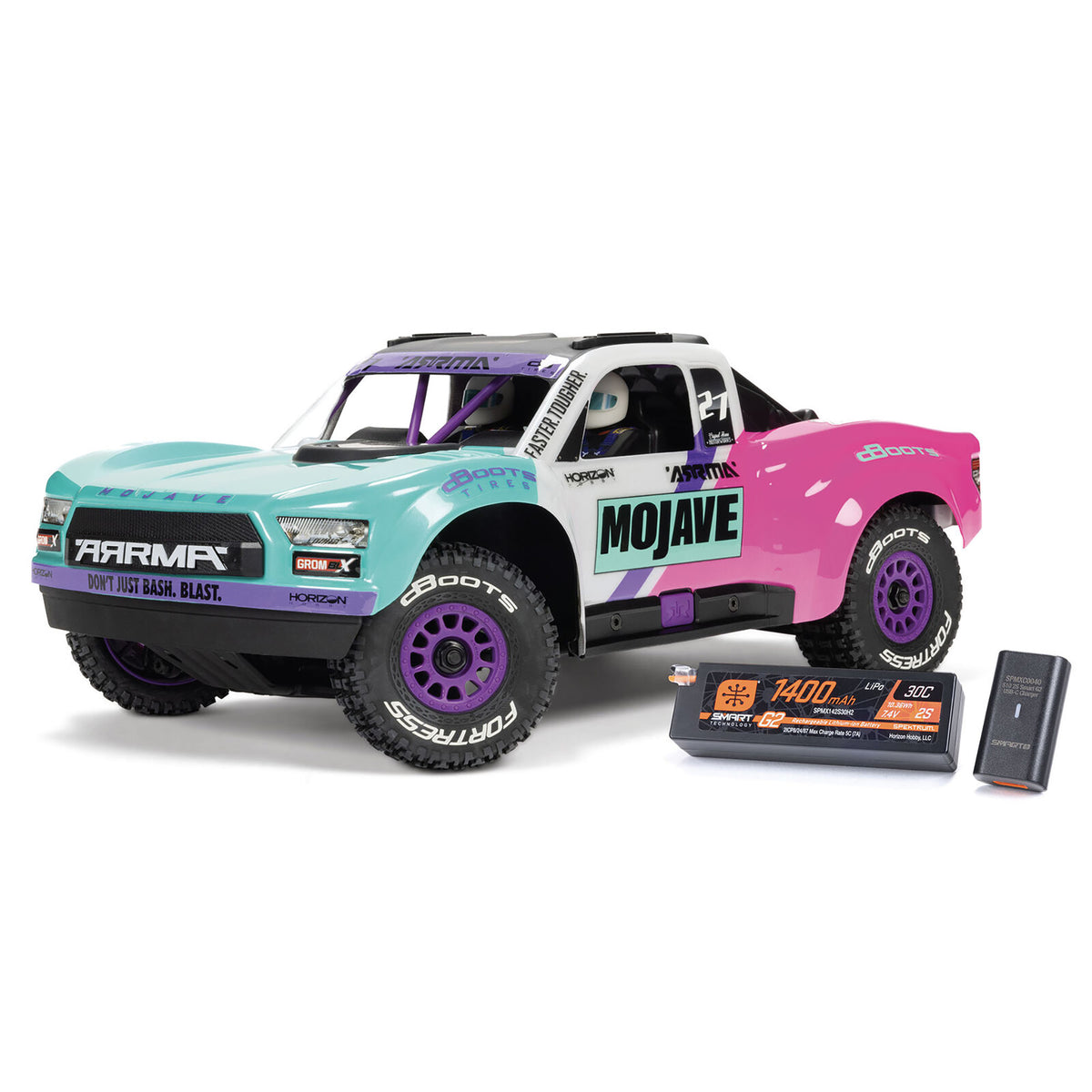 Arrma 1/16 Mojave Grom 223S DSC 4X4 RTR Brushless Desert Truck, Teal/Pink