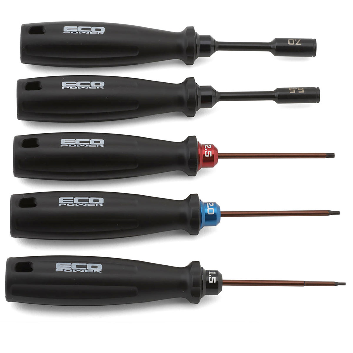 EcoPower 5-Piece RC Essential Tool Set (1.5/2.0/2.5mm Hex Drivers) (5.5/7mm Nut Drivers)