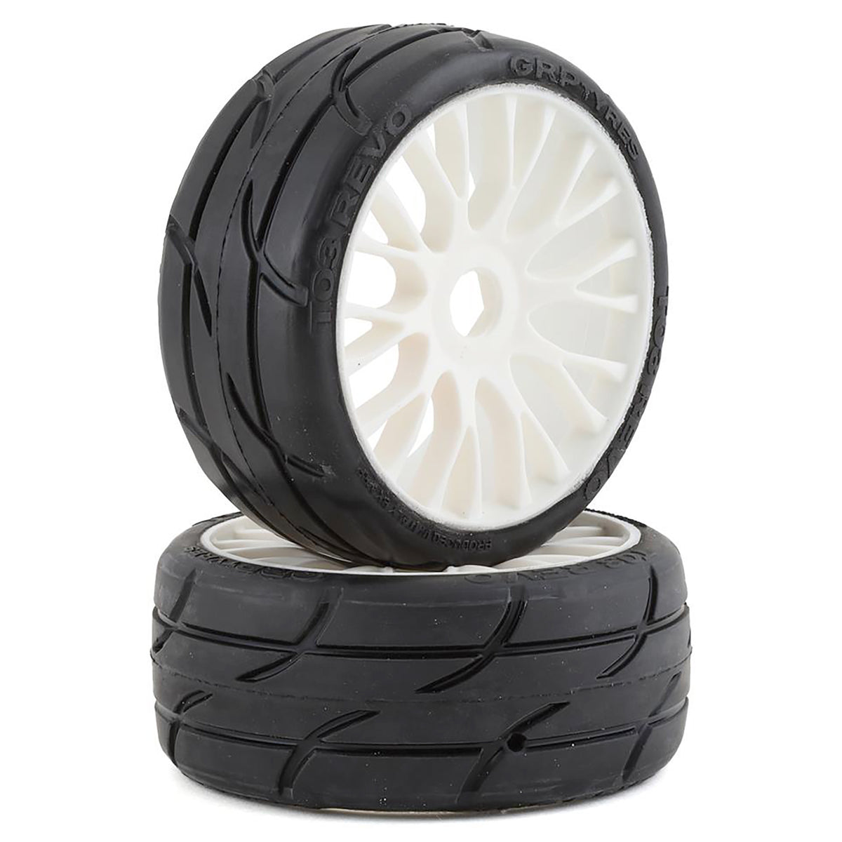 GRP Tires GT - TO3 Revo Belted Pre-Mounted 1/8 Buggy Tires (White) (2) (XM4) w/FLEX Wheel