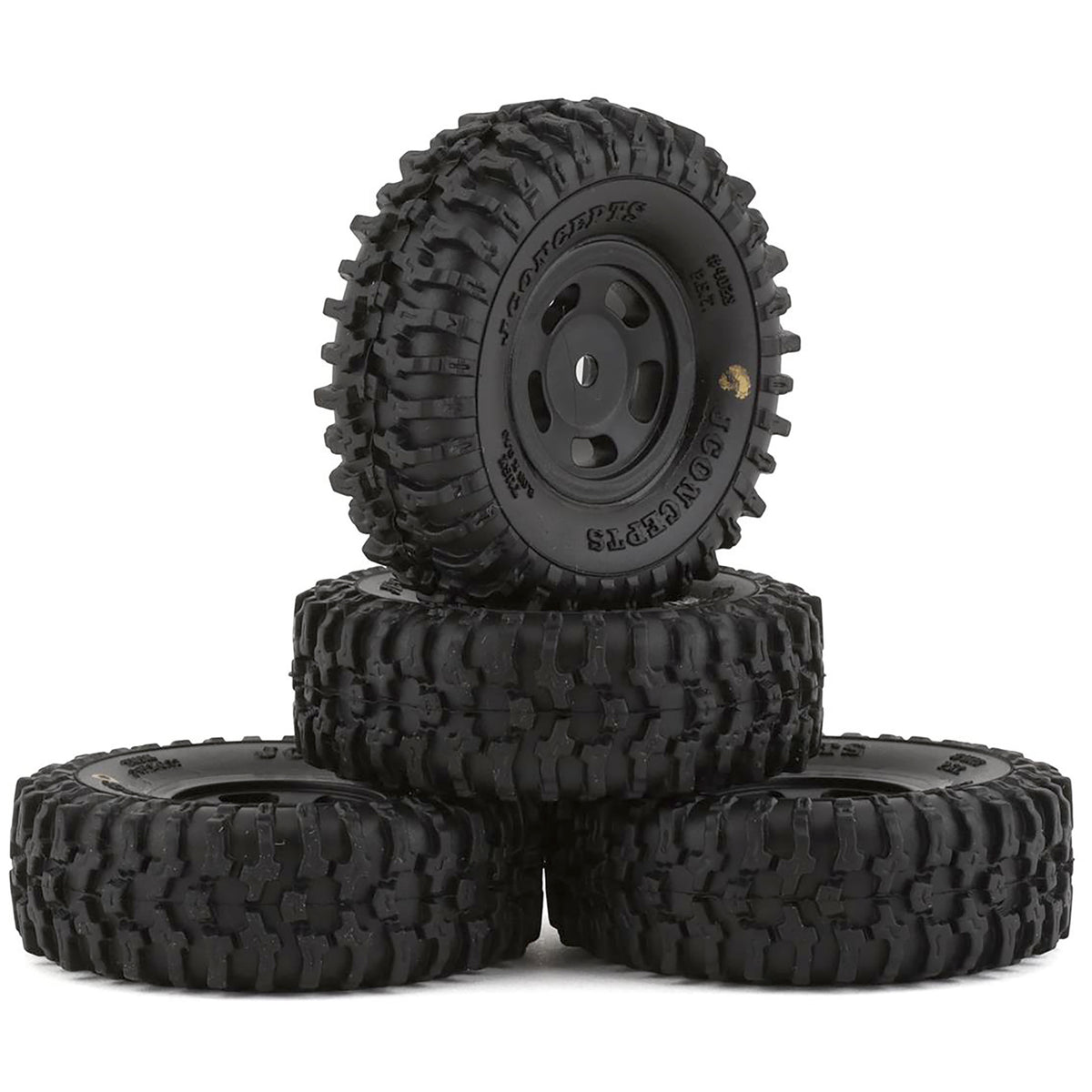 JConcepts SCX24 1.0" Tusk Pre-Mounted Tires w/Glide 5 Wheels (4) (Black) (Gold) w/7mm Hex