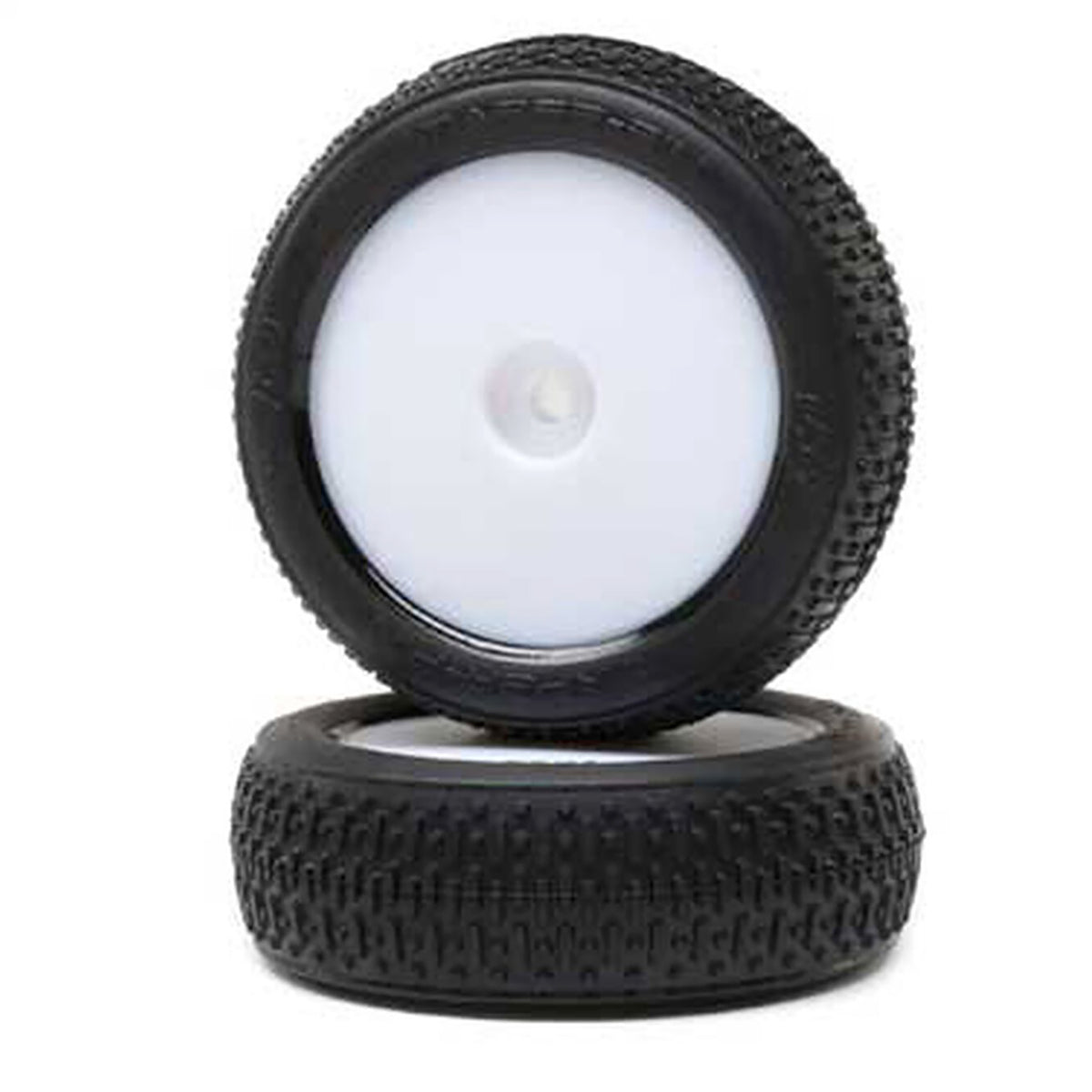 Losi Taper Pin Tire, Front Mounted, White Wheel (2): Mini-B