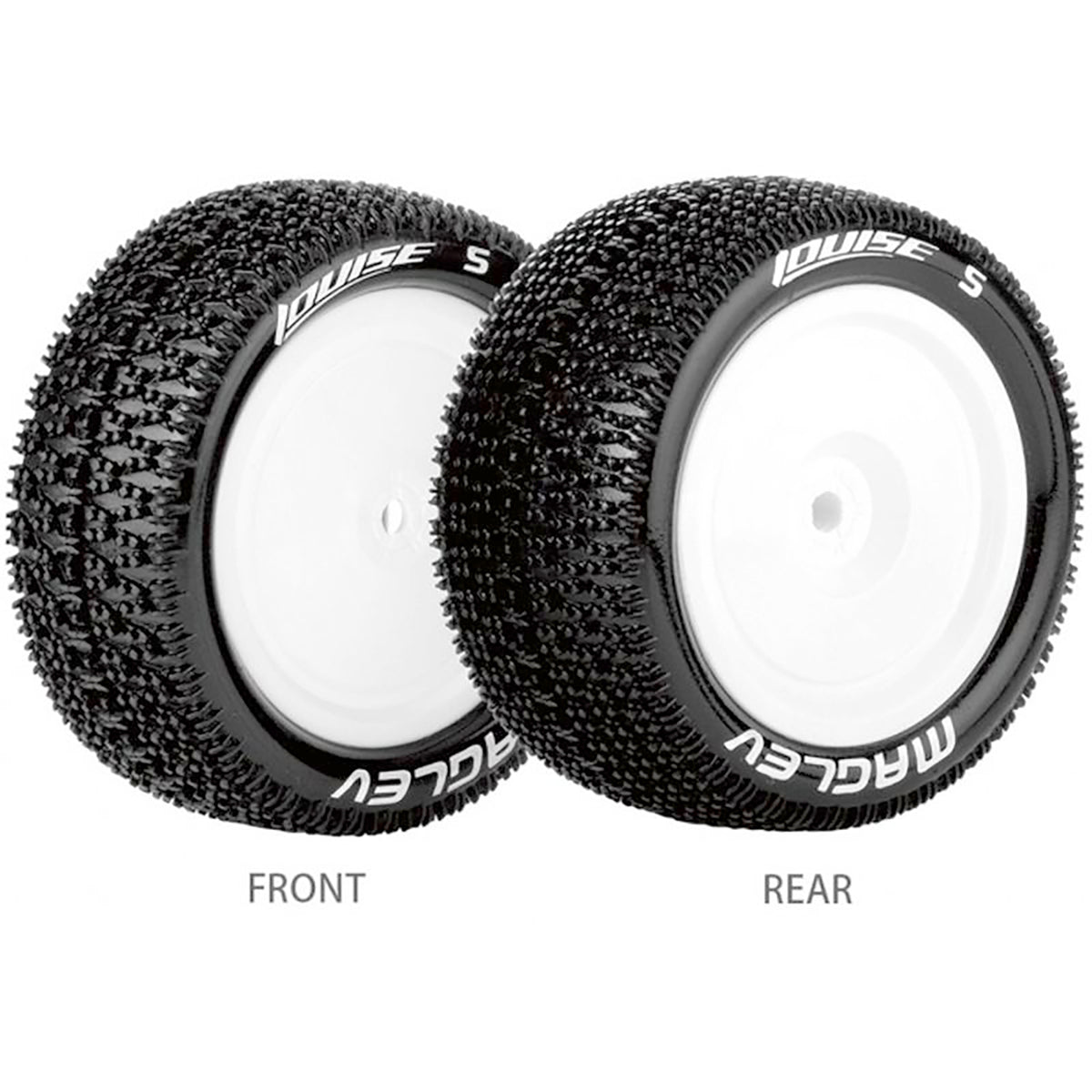 Louise R/C E-Maglev 1/10 4WD Rear Buggy Tire, Soft, Mounted on White Rim, for Kyosho 12mm Hex