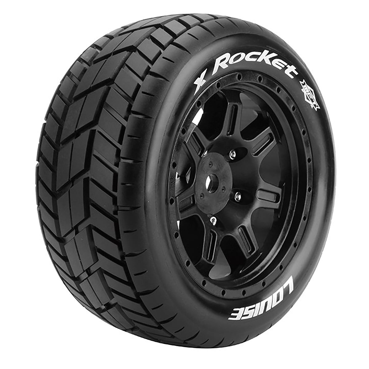 Louise R/C MFT X-Rocket Sport Monster Truck Tires, 24mm Hex, Mounted on Black Rim (2), fits X-MAXX