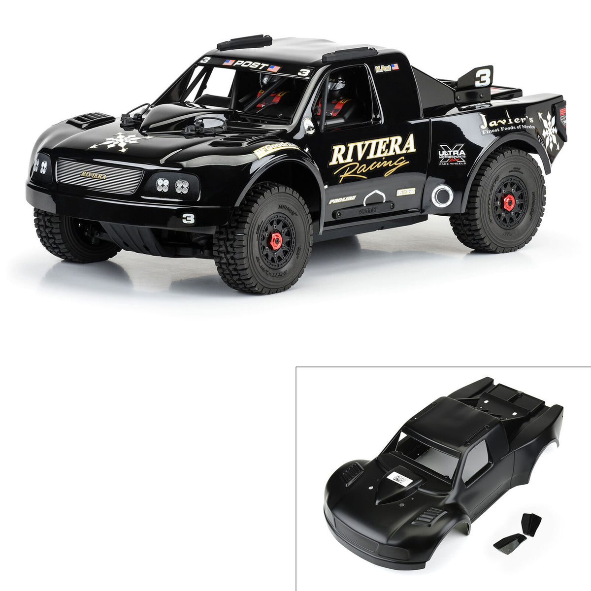 Pro-Line 1/8 Pre-Cut 1997 Ford F-150 Trophy Truck Riviera Black Body: Mojave 4S