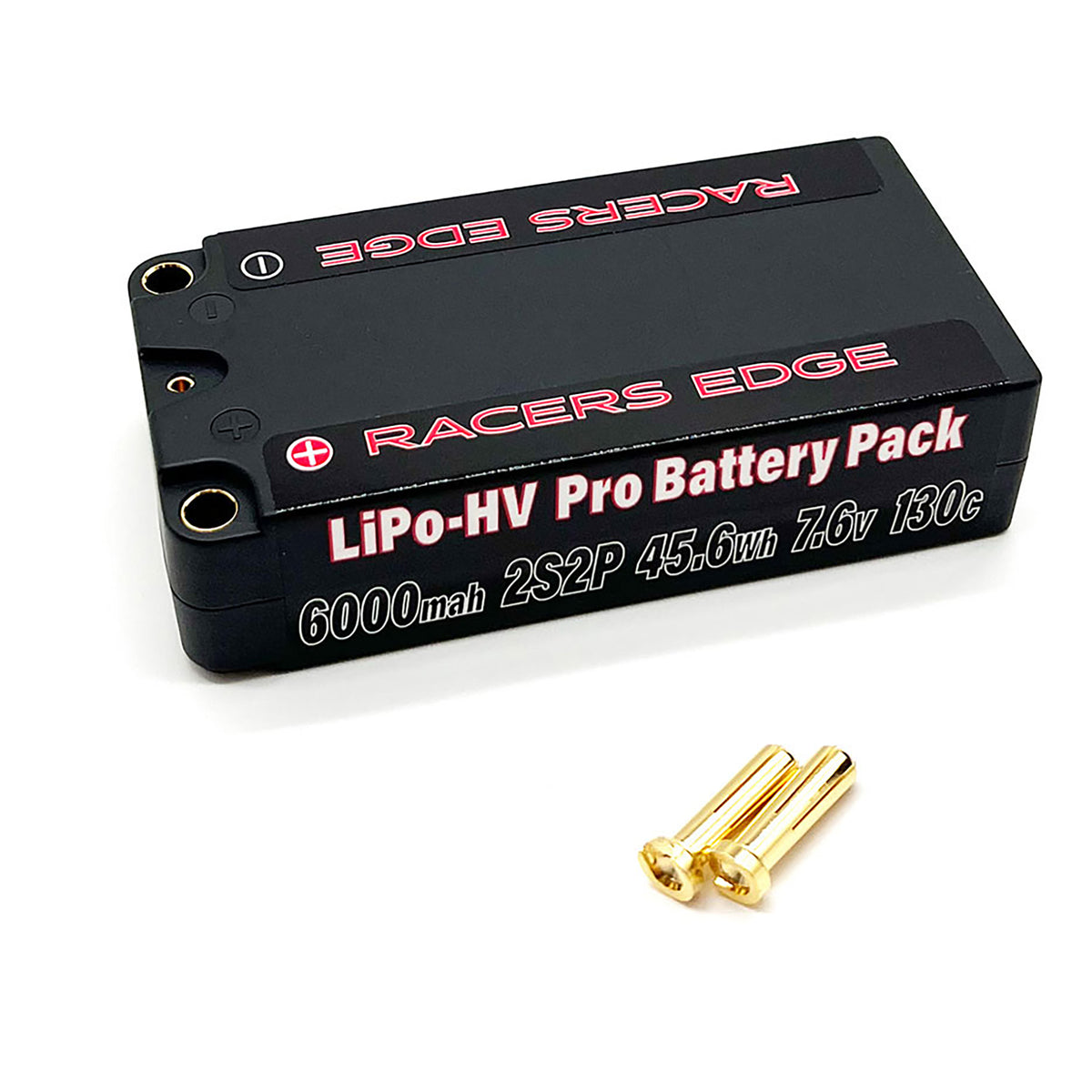 Racer's Edge 6000mAh 2S 7.6V 130C Shorty Hard Case Lipo Battery Pack with 5mm Bullet Plug