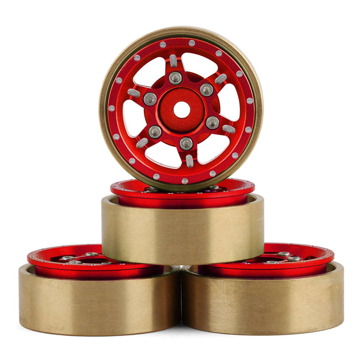Samix SCX24 Aluminum & Brass Adjustable Offset 1.0" Beadlock Wheels (Red) (4) (23.75g)