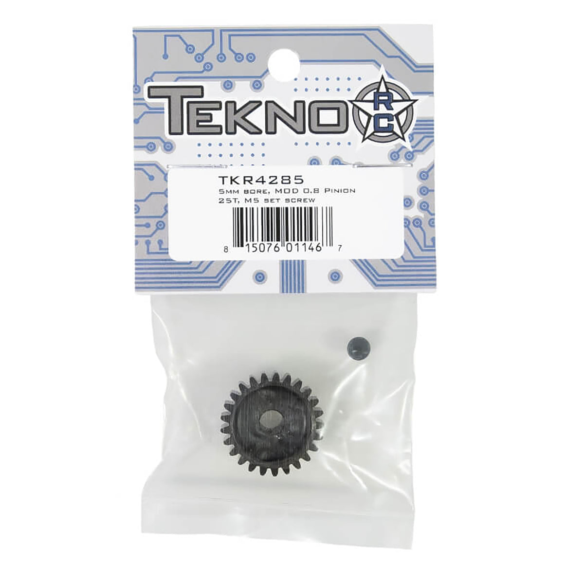 Tekno RC Pinion Gear 25T, Steel MOD 0.8, 5mm Bore, M5 Set Screw