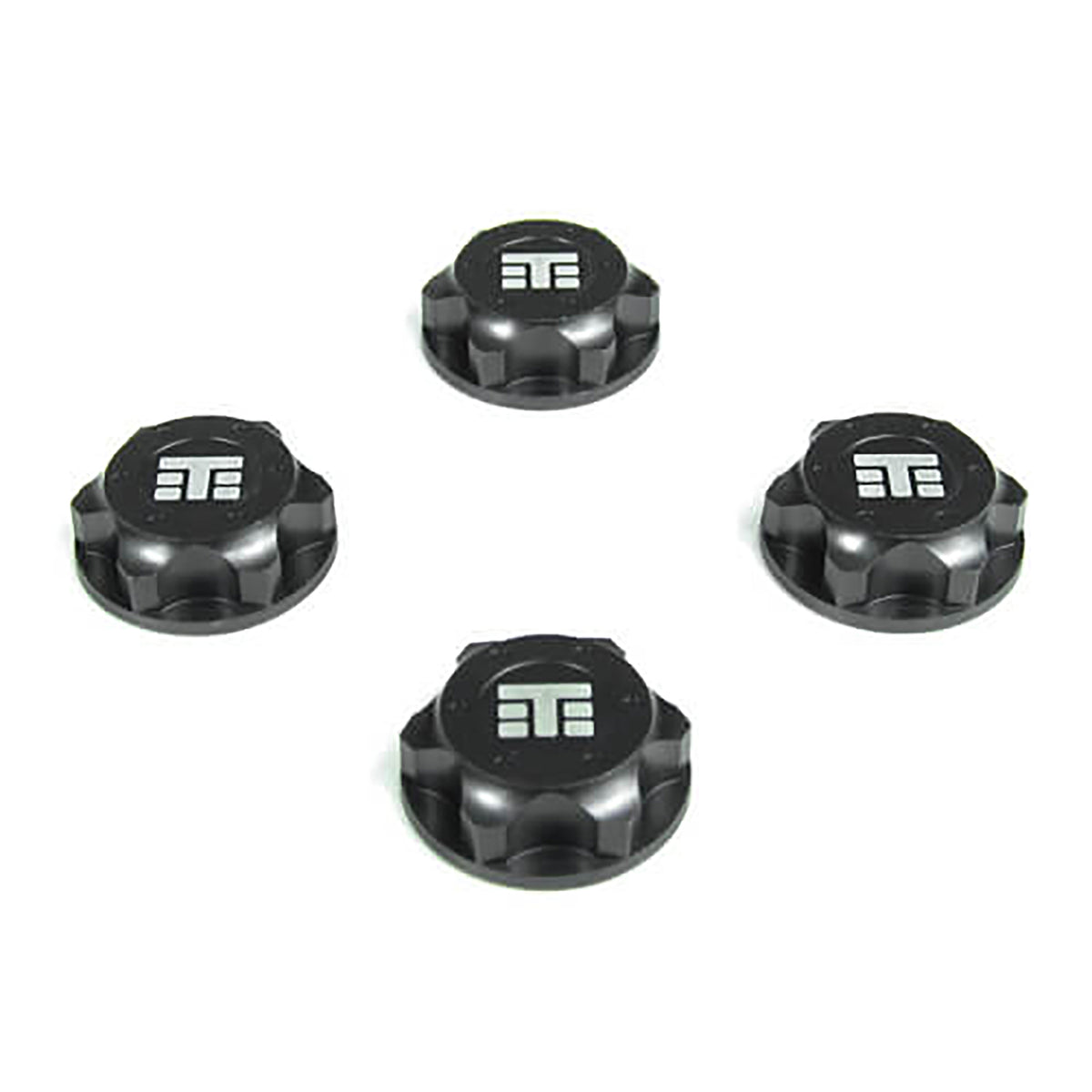 Tekno RC Wheel Nuts (T Logo, 17mm, serrated, gun metal anodized, M12x1.0, 4pcs)