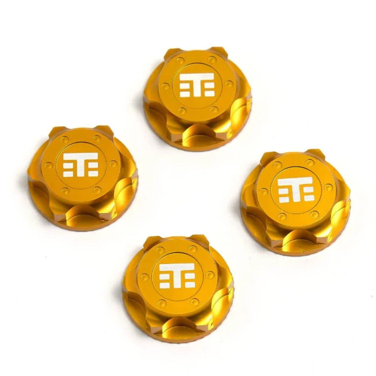 Tekno RC Wheel Nuts (T Logo, 17mm, serrated, Yellow Anodized, M12x1.0, 4pcs)