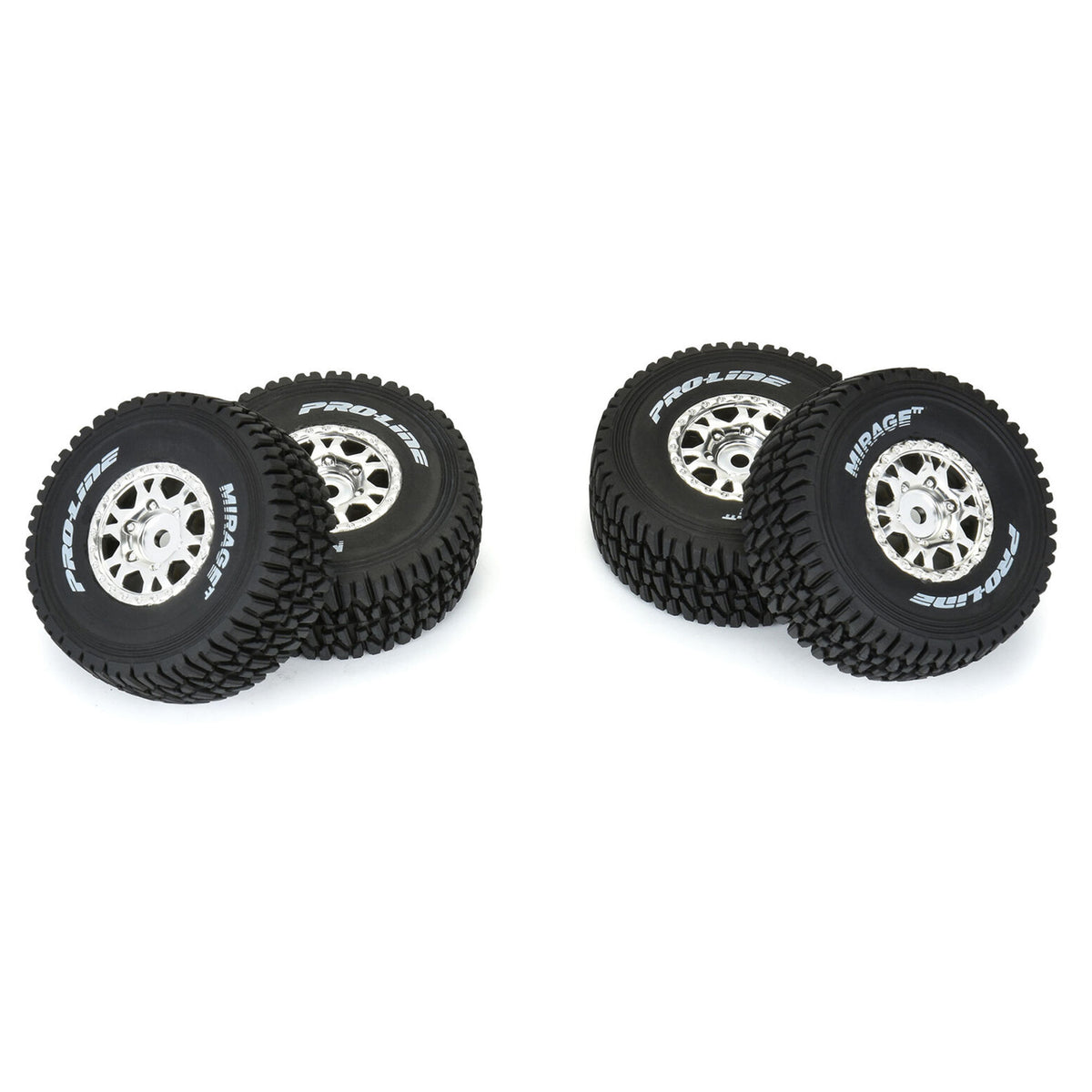 Pro-Line Mirage TT F/R Tires Mounted 12mm Hex Satin Silver Impulse (4) for Arrma Mojave Grom