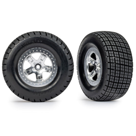 Traxxas Premounted Dirt Oval Tires (2) for Slash Modified Satin Chrome Hoosier F/R 4wd, Rear 2wd