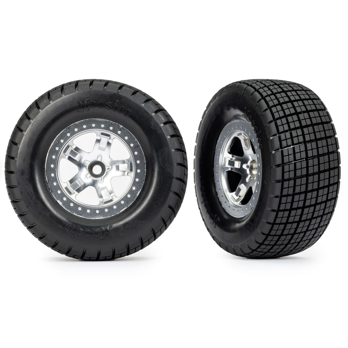 Traxxas Premounted Dirt Oval Tires (2) for Slash Modified Satin Chrome Hoosier Front 2wd