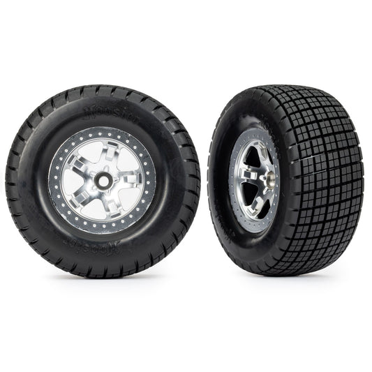 Traxxas Premounted Dirt Oval Tires (2) for Slash Modified Satin Chrome Hoosier Front 2wd