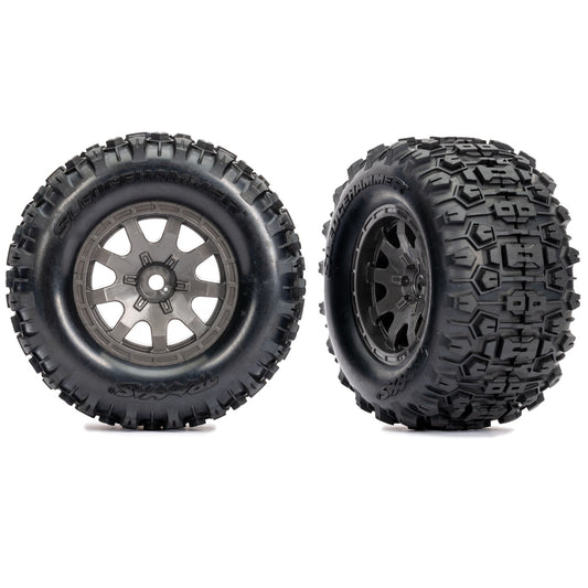 Traxxas Mini-Maxx Sledgehammer Premounted Tires on Charcoal Grey Wheels