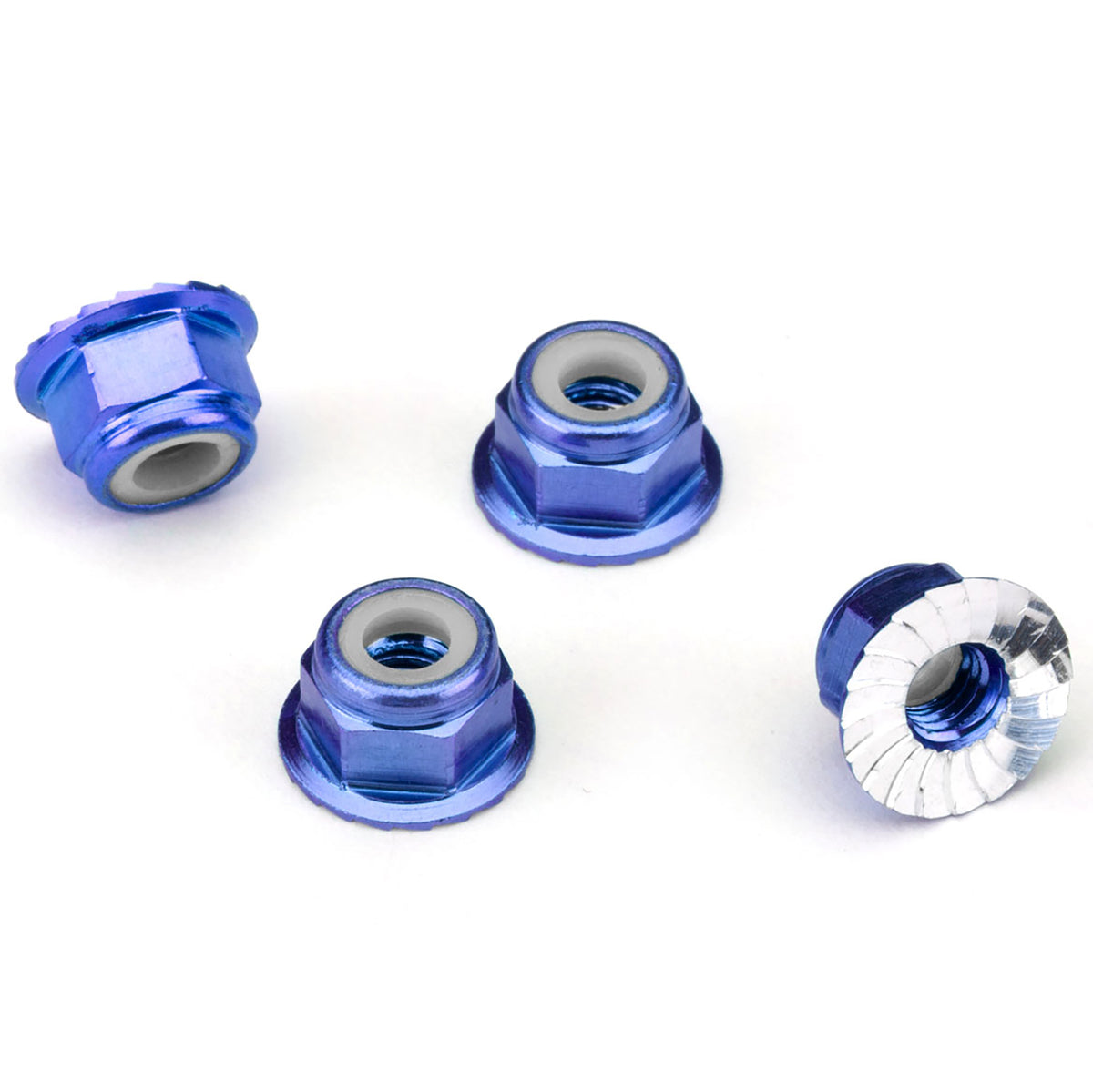 Traxxas 4mm Aluminum Flanged Serrated Nuts (Blue) (4)