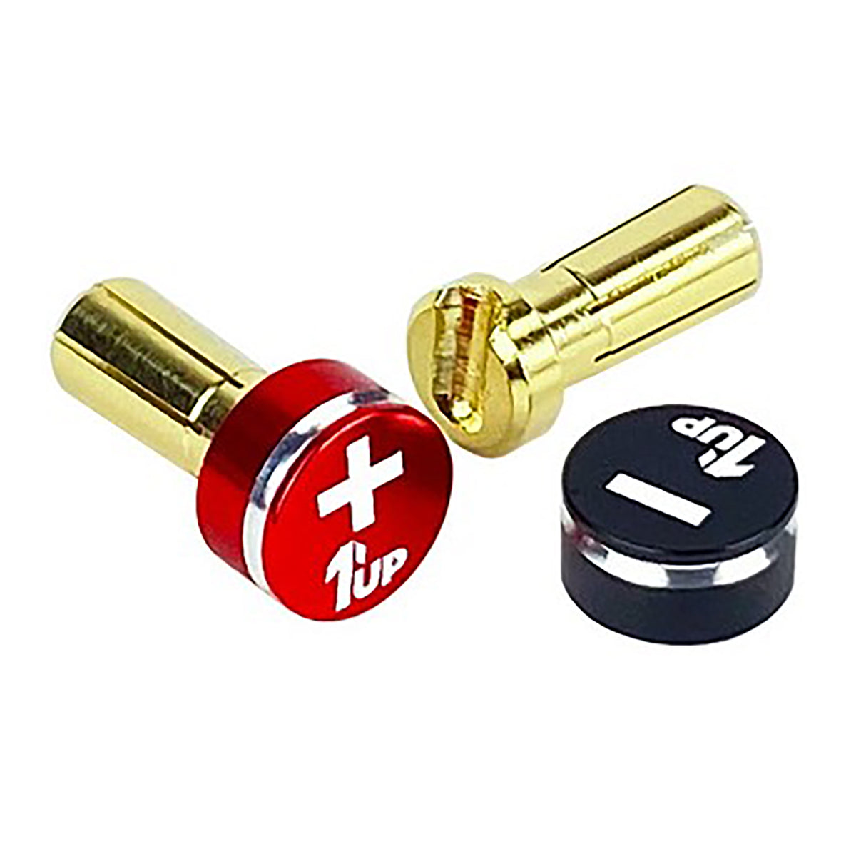 1UP Racing LowPro Bullet Plugs & Grips, 5mm, Red/Black