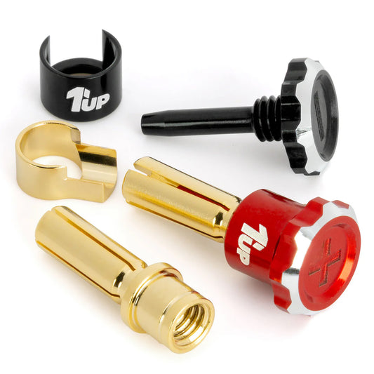 1UP Racing Lockdown Adjustable Bullet Plugs - 4mm - Red/Black