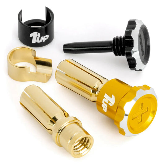 1UP Racing Lockdown Adjustable Bullet Plugs - 5mm - Gold/Black