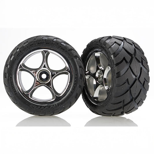 Traxxas Tires & Wheels, Assembled (Tracer 2.2' chrome wheels, Anaconda® 2.2' tires with foam inserts) (2) (Bandit rear)