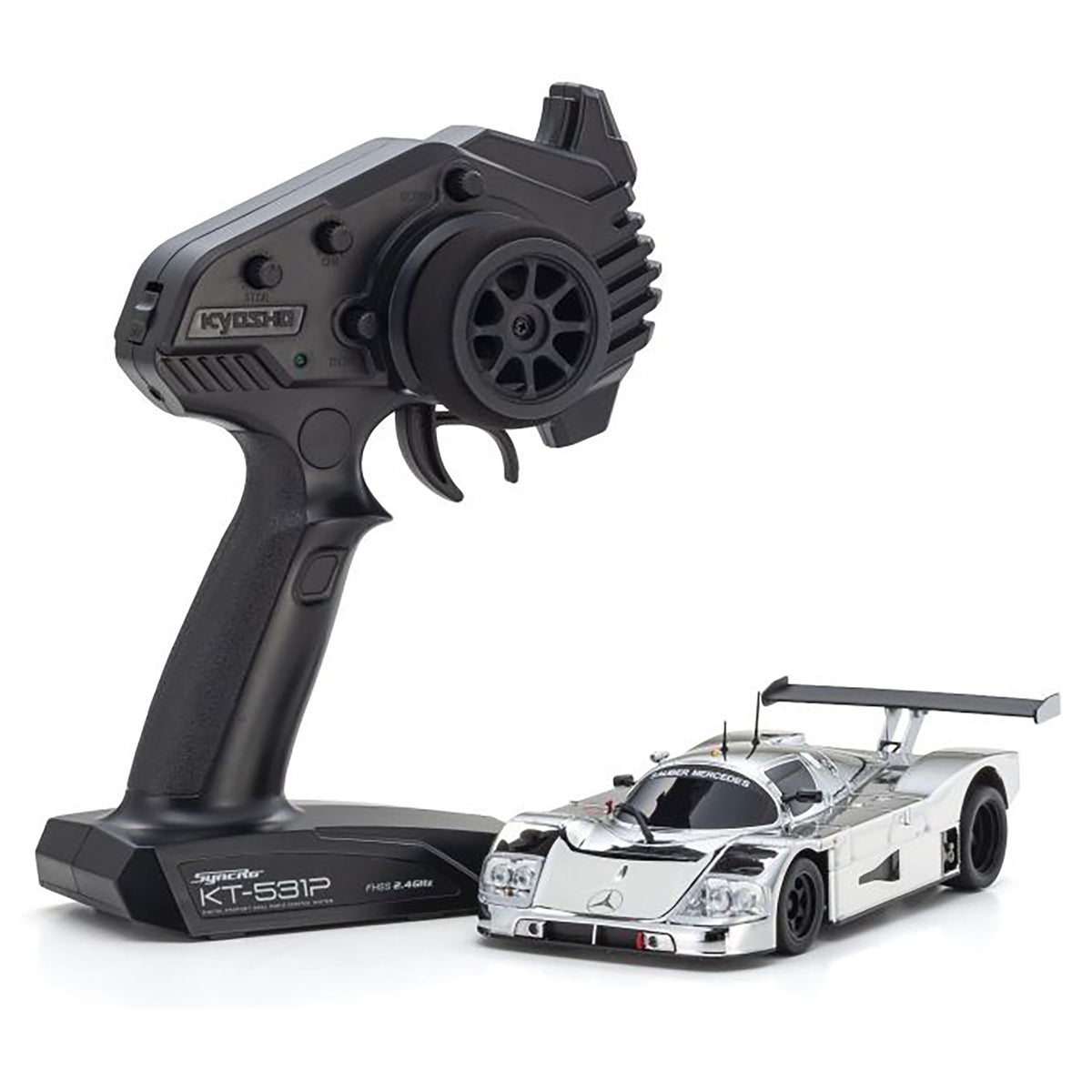 Kyosho Mini-Z RWD MR-04 Readyset Sauber-Mercedes Gruppe-C-Rennsportwagen C9, Nr.61, LM1988 Chrome Silver w/Gyro Unit