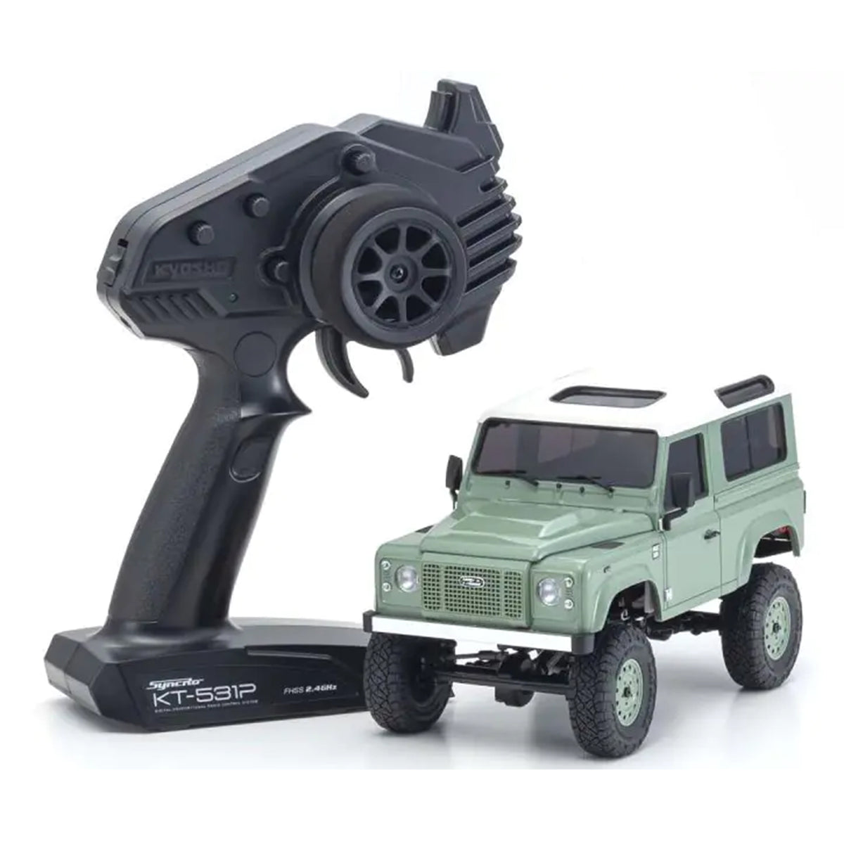 Kyosho Mini-Z 4x4 Series MX-01 ReadySet Land Rover Defender 90 Heritage Grasmere Green/Alaska White