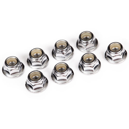 Traxxas 4mm Steel Flanged Serrated Nylon Locknuts (Silver) (8)