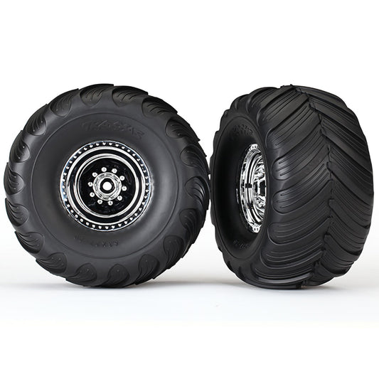 Traxxas Tires & Wheels, Assembled, Glued (chrome wheels, Terra Groove dual profile tires, foam inserts) (2WD electric rear) (2)