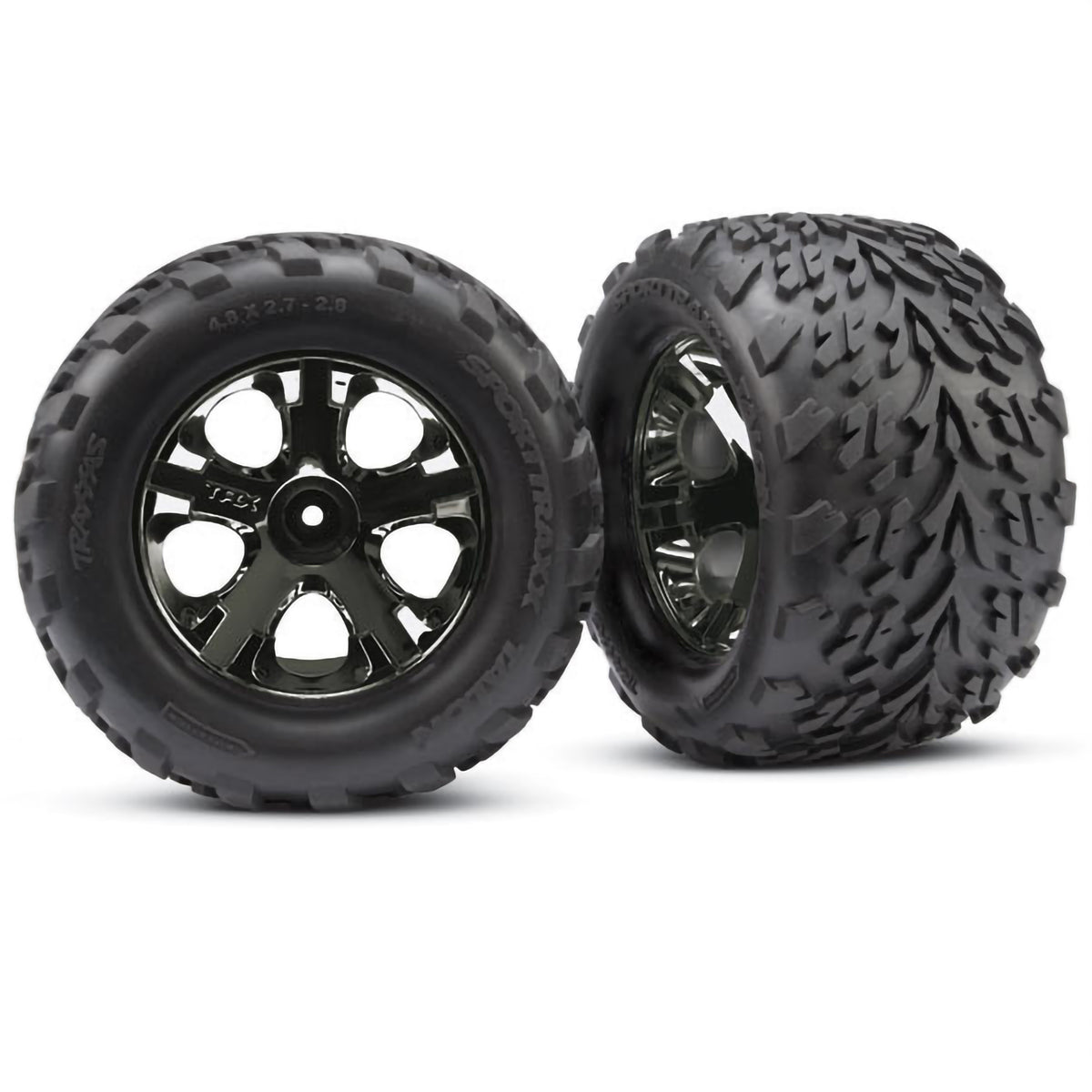 Traxxas Tires & Wheels, Assembled, Glued (2.8') (All-Star black chrome wheels, Talon tires, foam inserts) (nitro rear/ electric front) (2) (TSM rated)