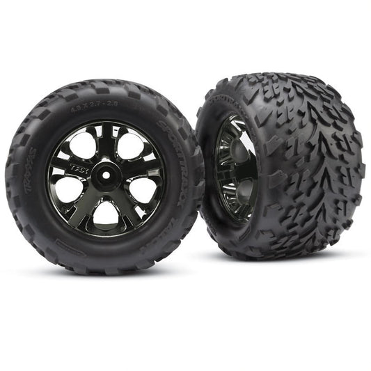 Traxxas Tires & Wheels, Assembled, Glued (2.8') (All-Star black chrome wheels, Talon tires, foam inserts) (nitro rear/ electric front) (2) (TSM rated)