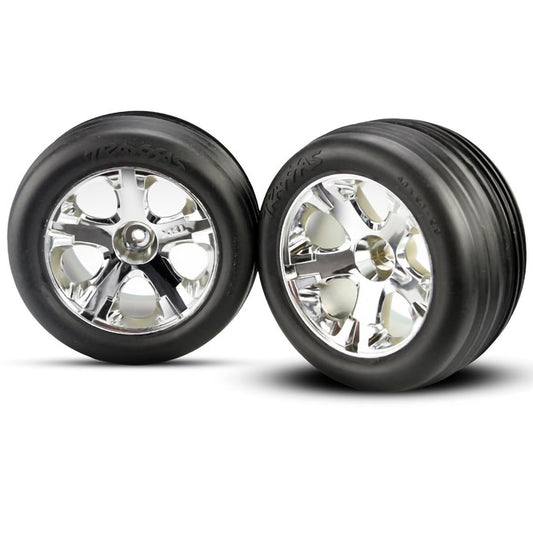 Traxxas Tires & wheels, assembled, glued (2.8') (All-Star chrome wheels, ribbed tires, foam inserts) (electric front) (2)