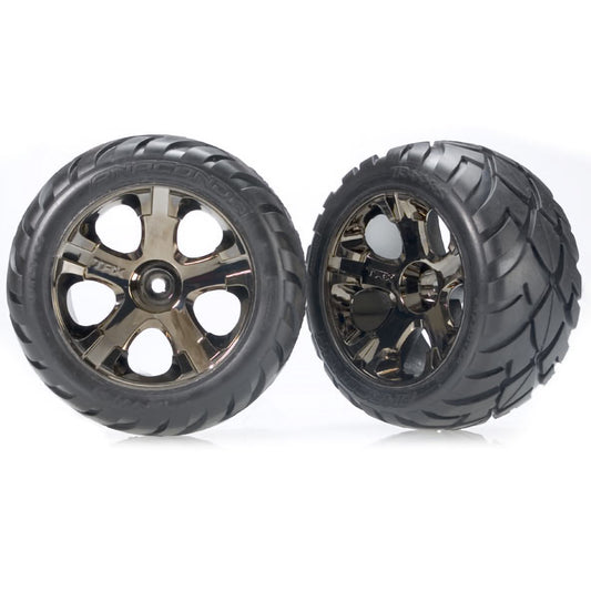 Traxxas Tires & Wheels, Assembled, Glued (All-Star black chrome wheels, Anaconda® tires, foam inserts) (nitro rear/ electric front) (1 left, 1 right)