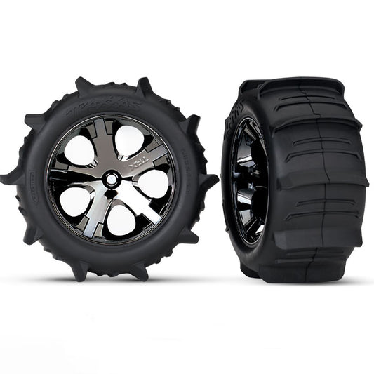 Traxxas 2.8" Pre-Mounted Paddle Tires w/All-Star Nitro Rear Wheels (2) (Black Chrome)