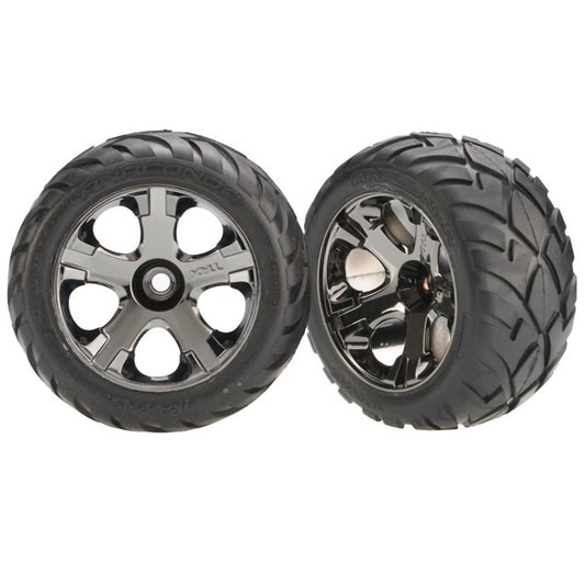 Traxxas Tires & Wheels, Assembled, Glued (All-Star black chrome wheels, Anaconda® tires, foam inserts) (nitro front) (1 left, 1 right)