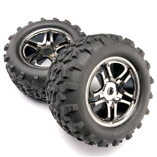 Traxxas Split-Spoke 3.8" Black Chrome Wheels & Maxx Tires (2)
