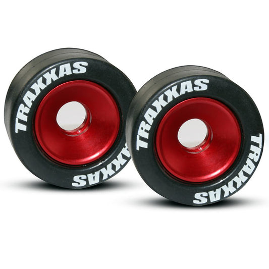 Traxxas Machined Aluminum Wheels w/ Rubber Tires (Wheelie Bar) (2) (Red)