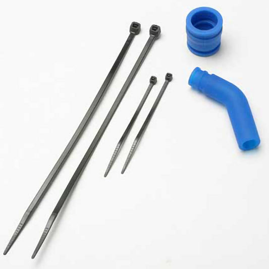 Traxxas Pipe Coupler, Molded (blue)/Exhaust Deflecter (rubber, blue)/Cable Ties, Long (2)/Cable Ties, Short (2)